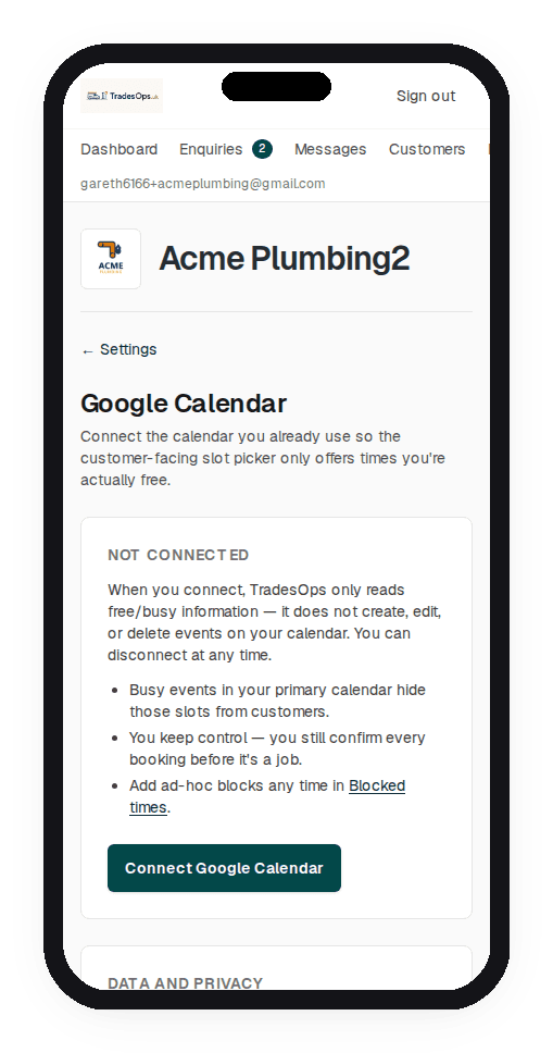 Google Calendar sync setup