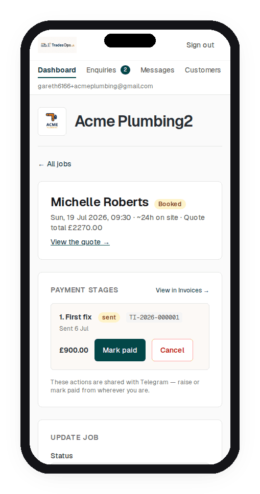 Job detail with stage invoicing